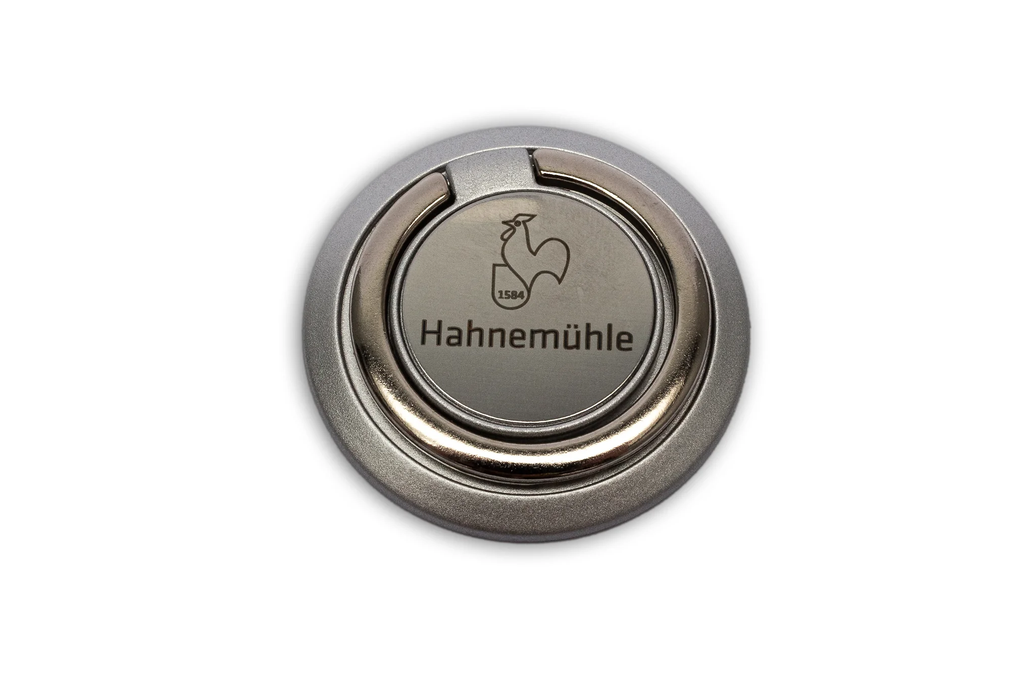 metallic, stainless, circular, egg-plate, logo