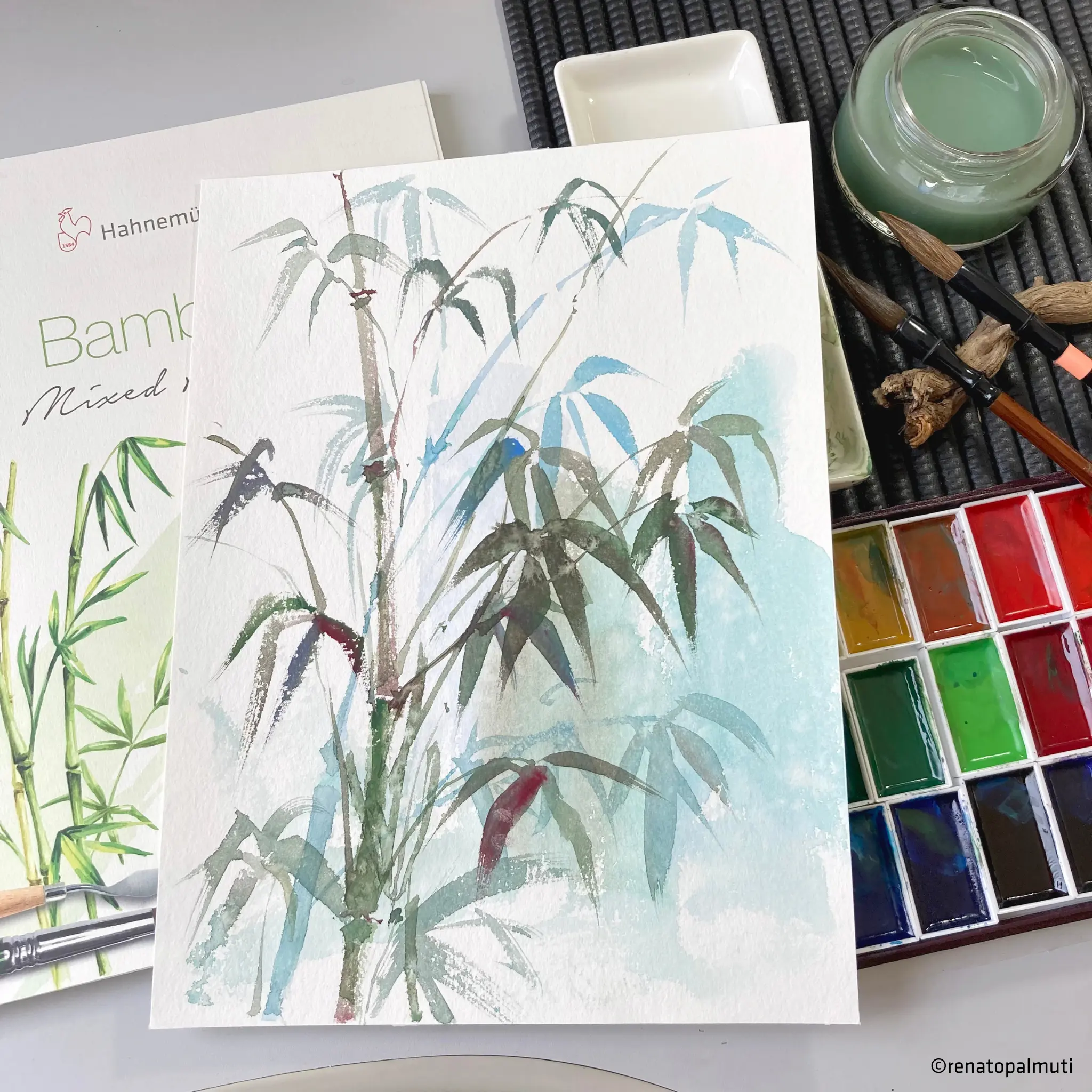 bamboo painting, watercolor art, bamboo brush painting, art print, studio supplies