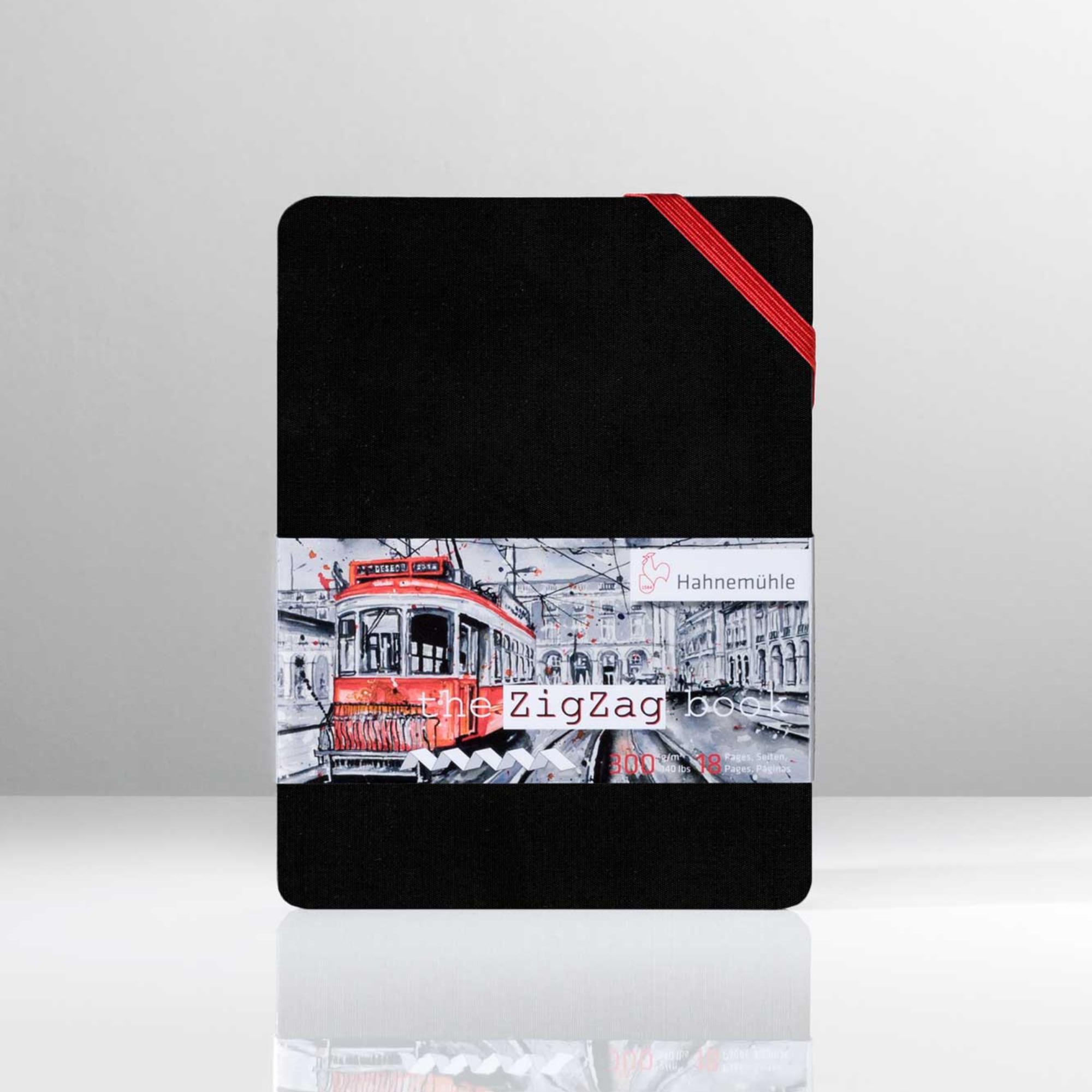 journal, notebook, black cover, red elastic, zigzag band
