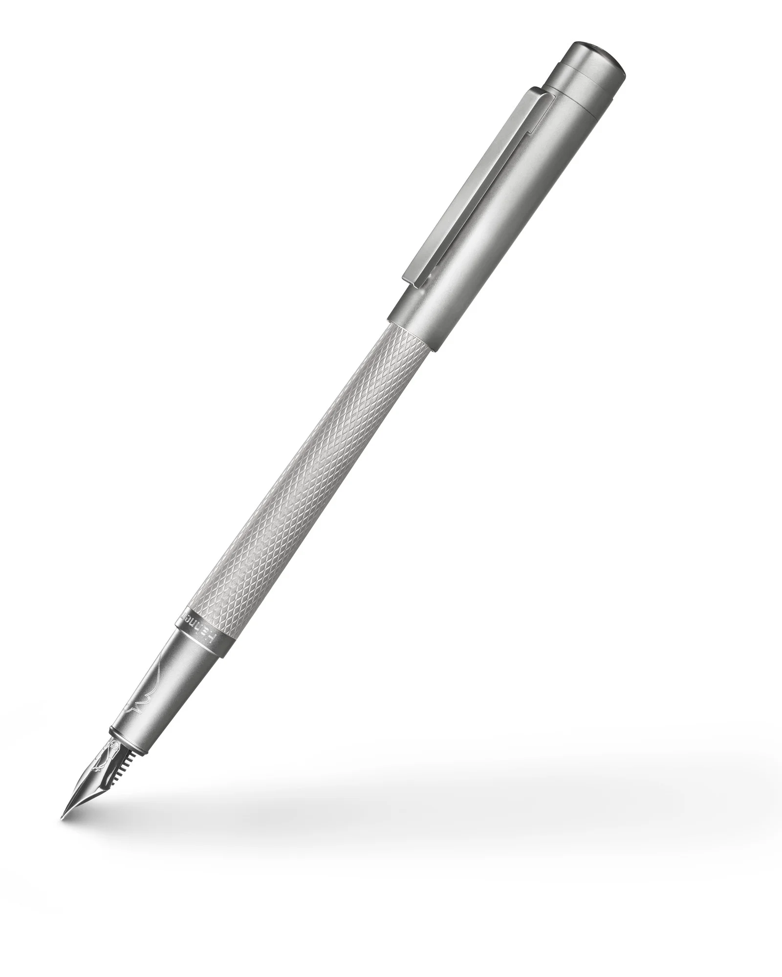 fountain pen, metal, silver, nib, textured grip