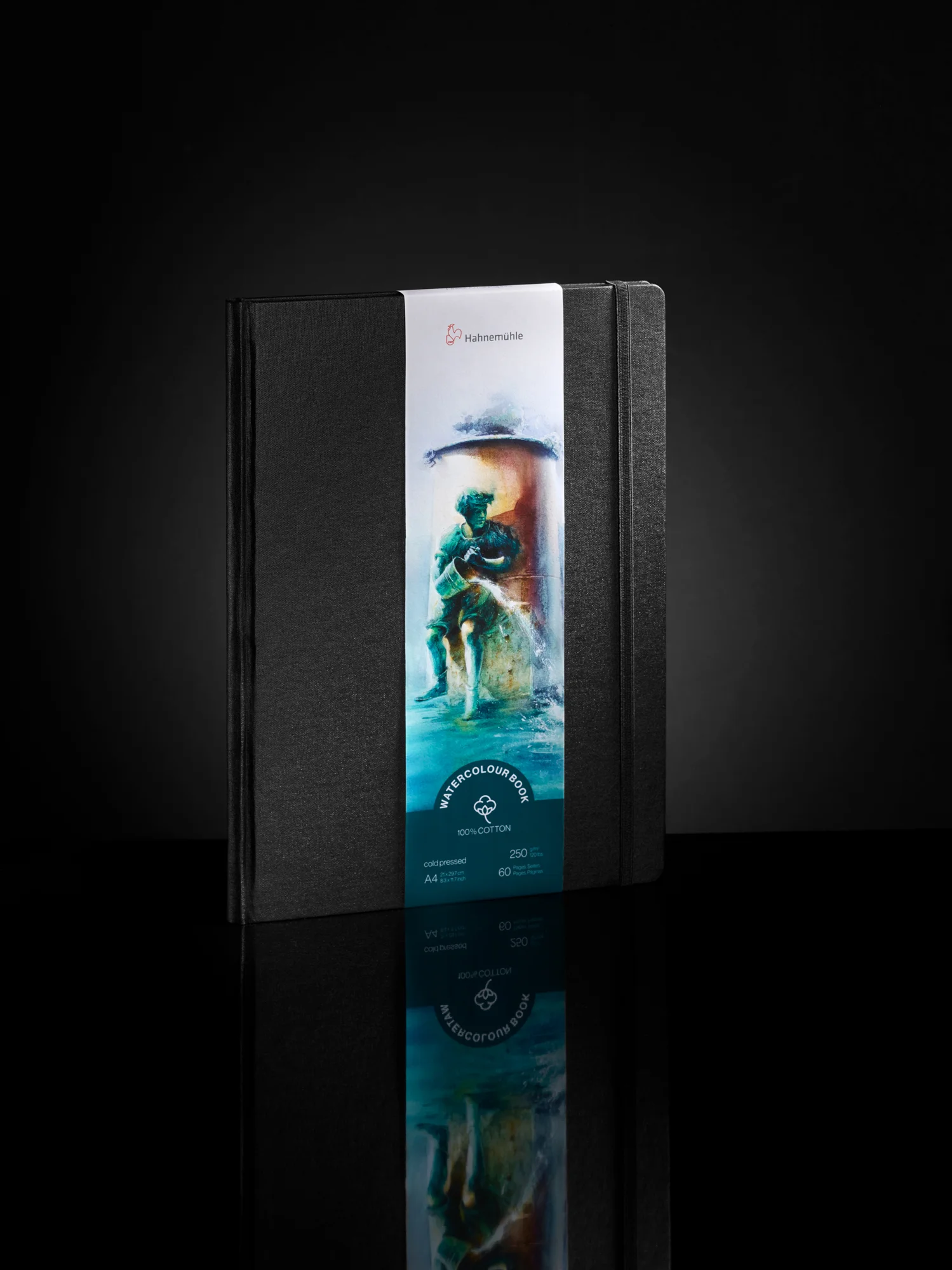 watercolor book, artist book, A4 notebook, black cover, press board