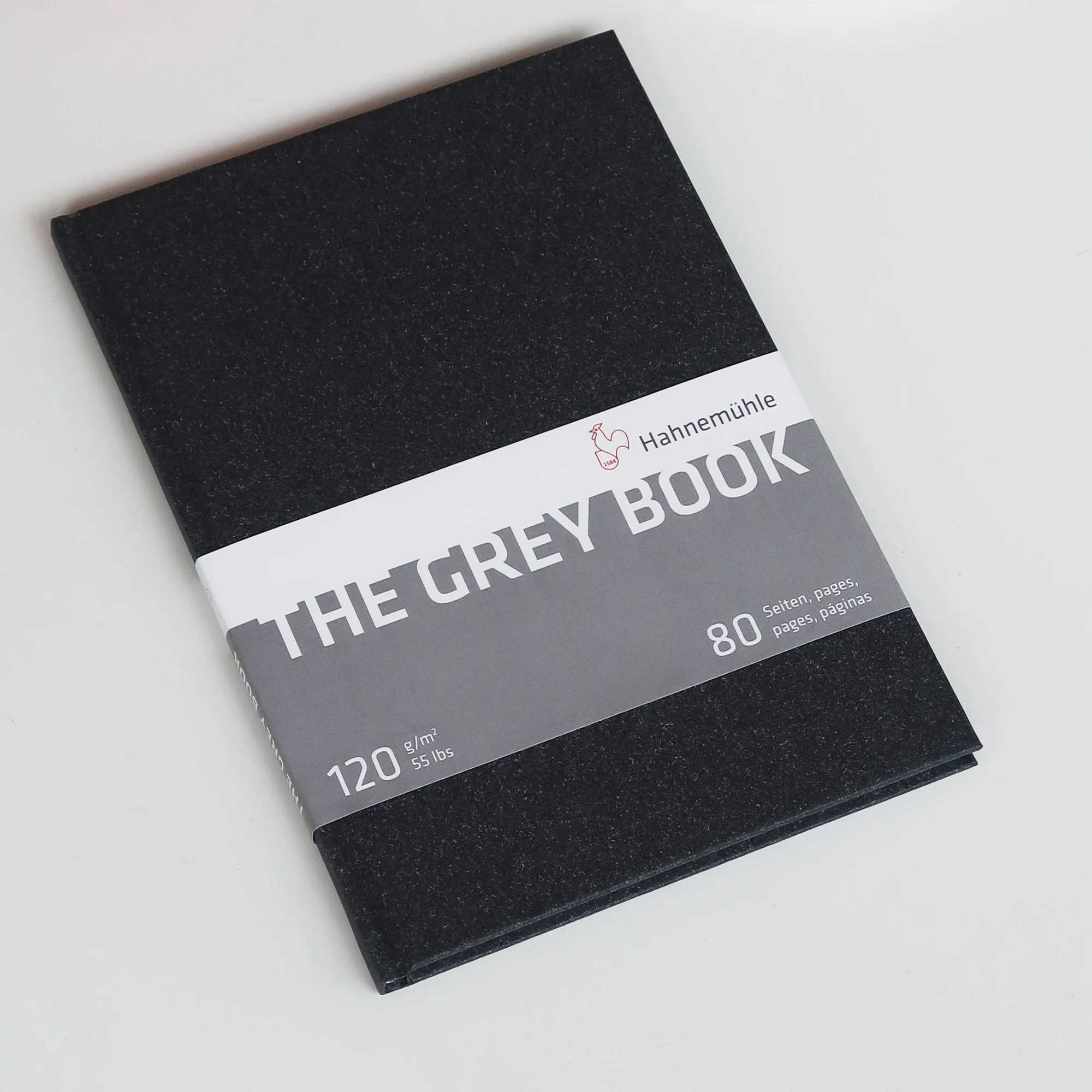 notebook, paper, black cover, gray band, 80 pages