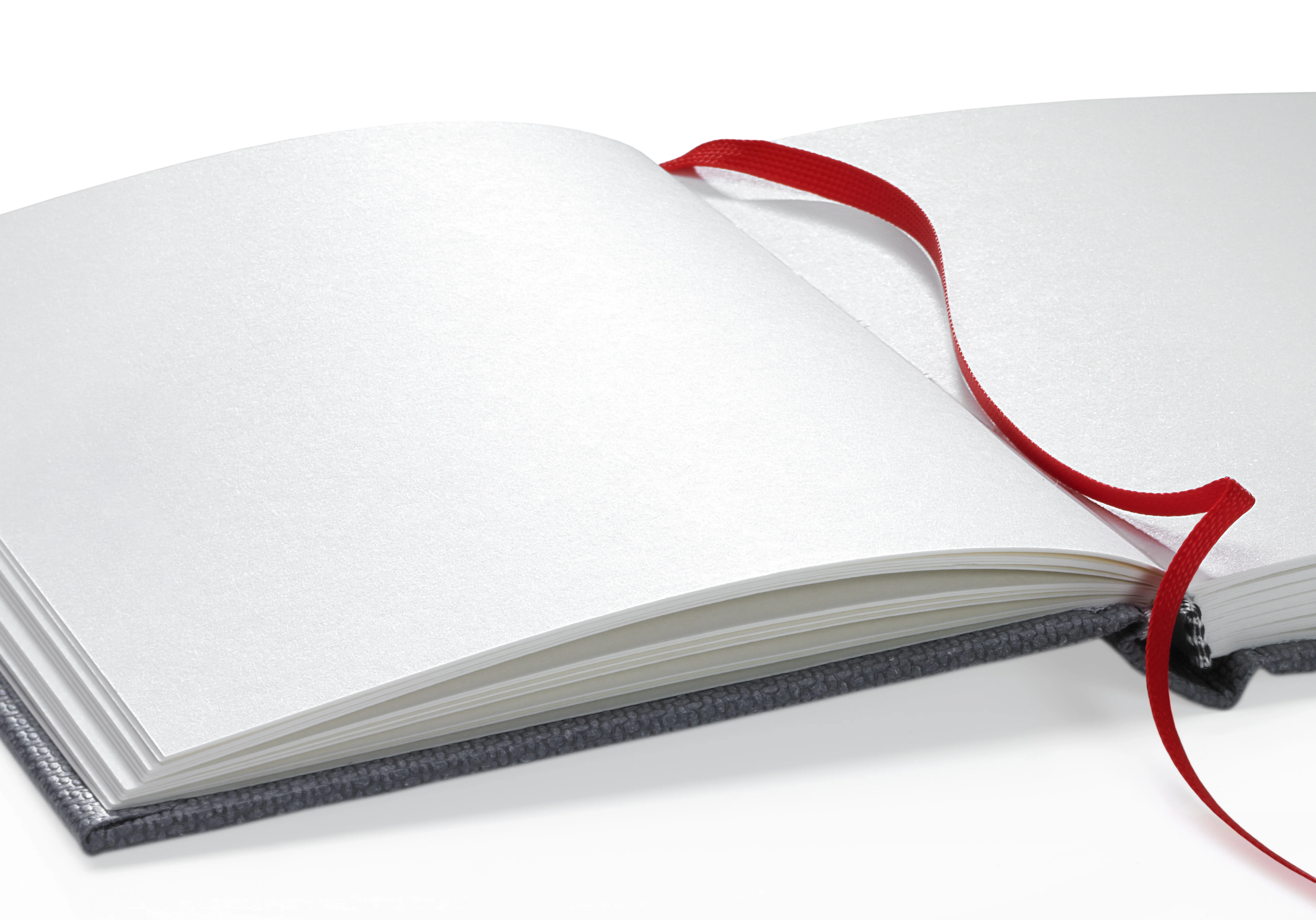 notebook, paper, open book, red ribbon, hardcover