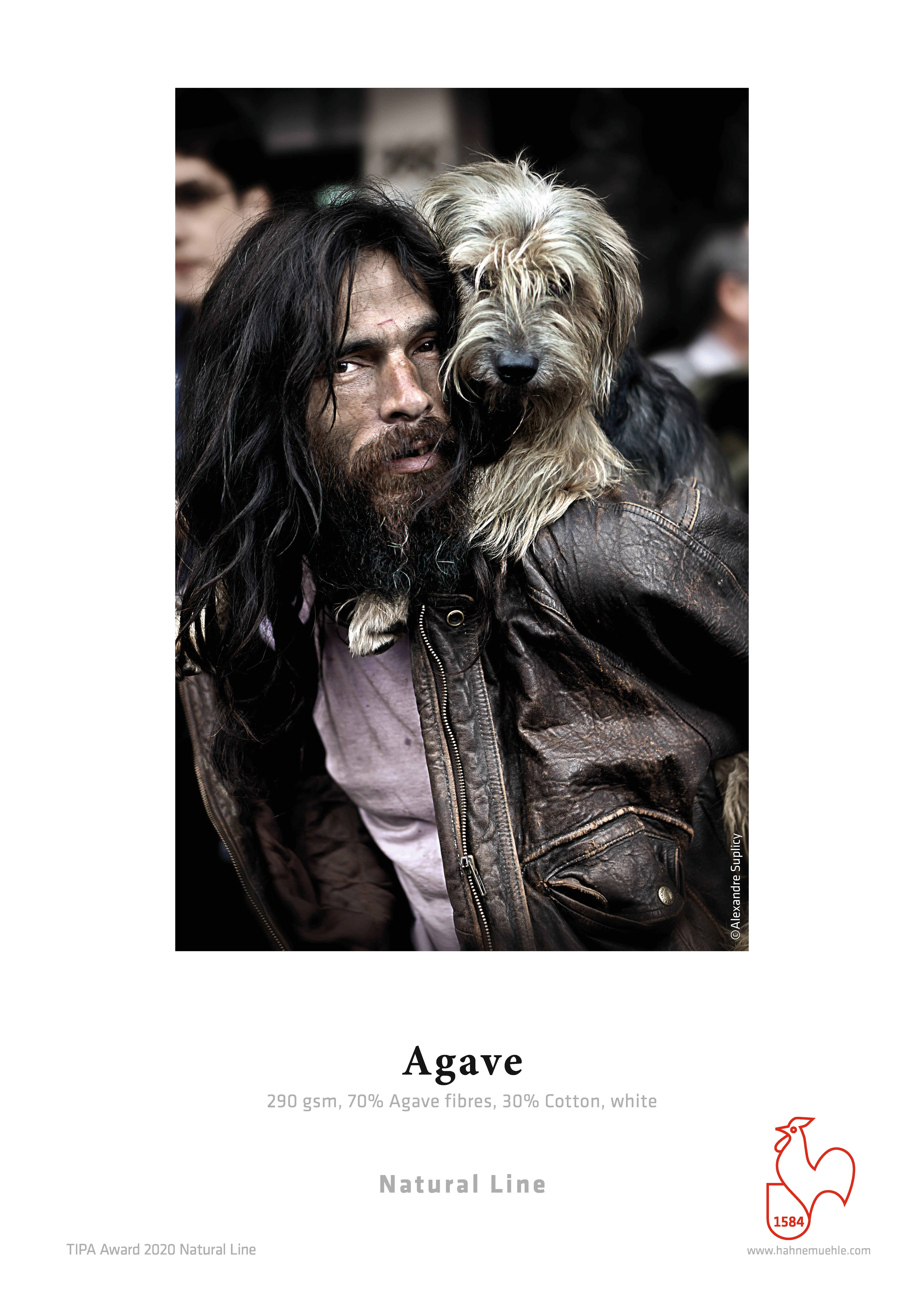 agave fiber, leather jacket, man with beard, dog, wild look