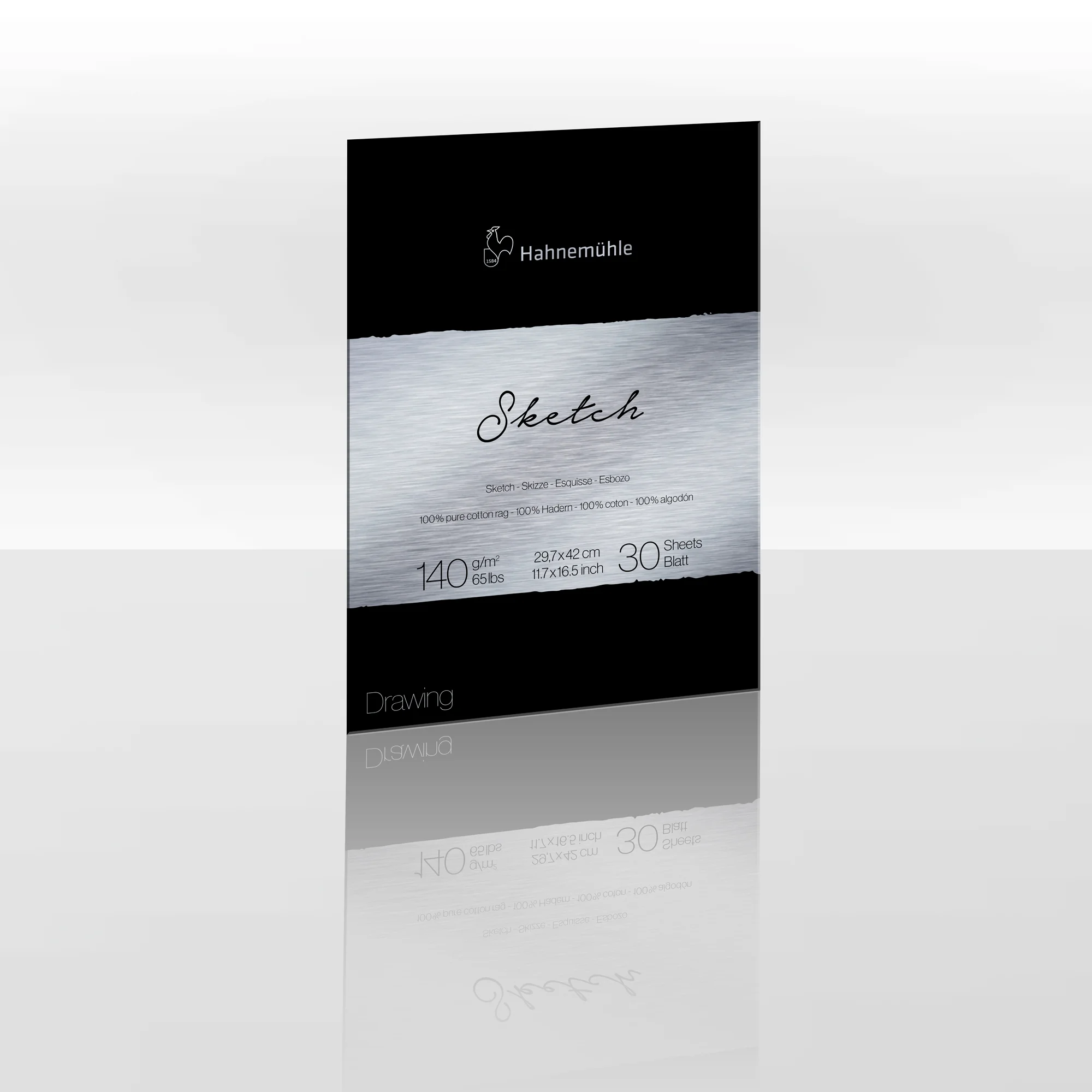 Sketch paper, Drawing paper, Brushed metal look, 30 sheets, Blue-gray band