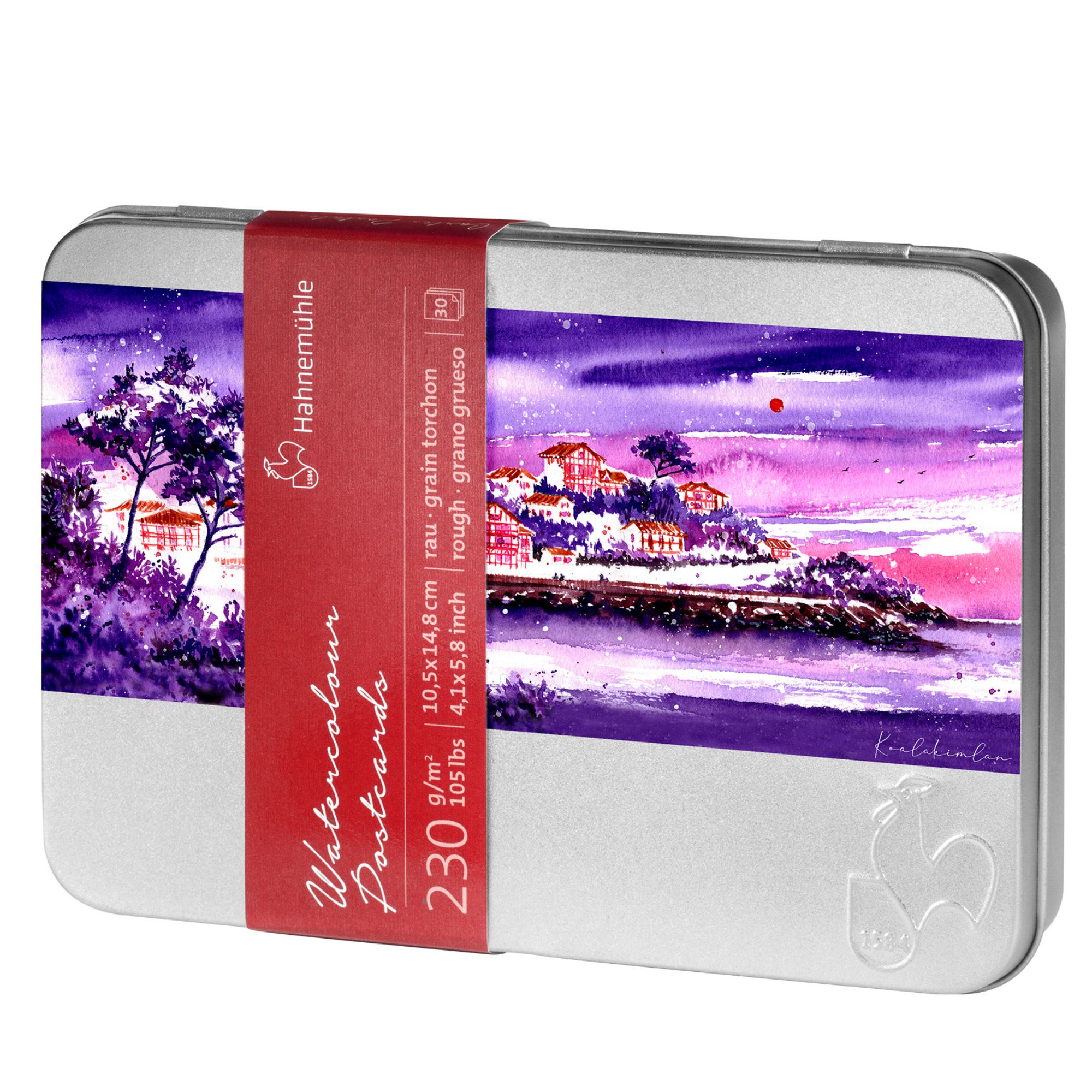 metal tin, gift set, watercolor art, scene painting, lilac purple