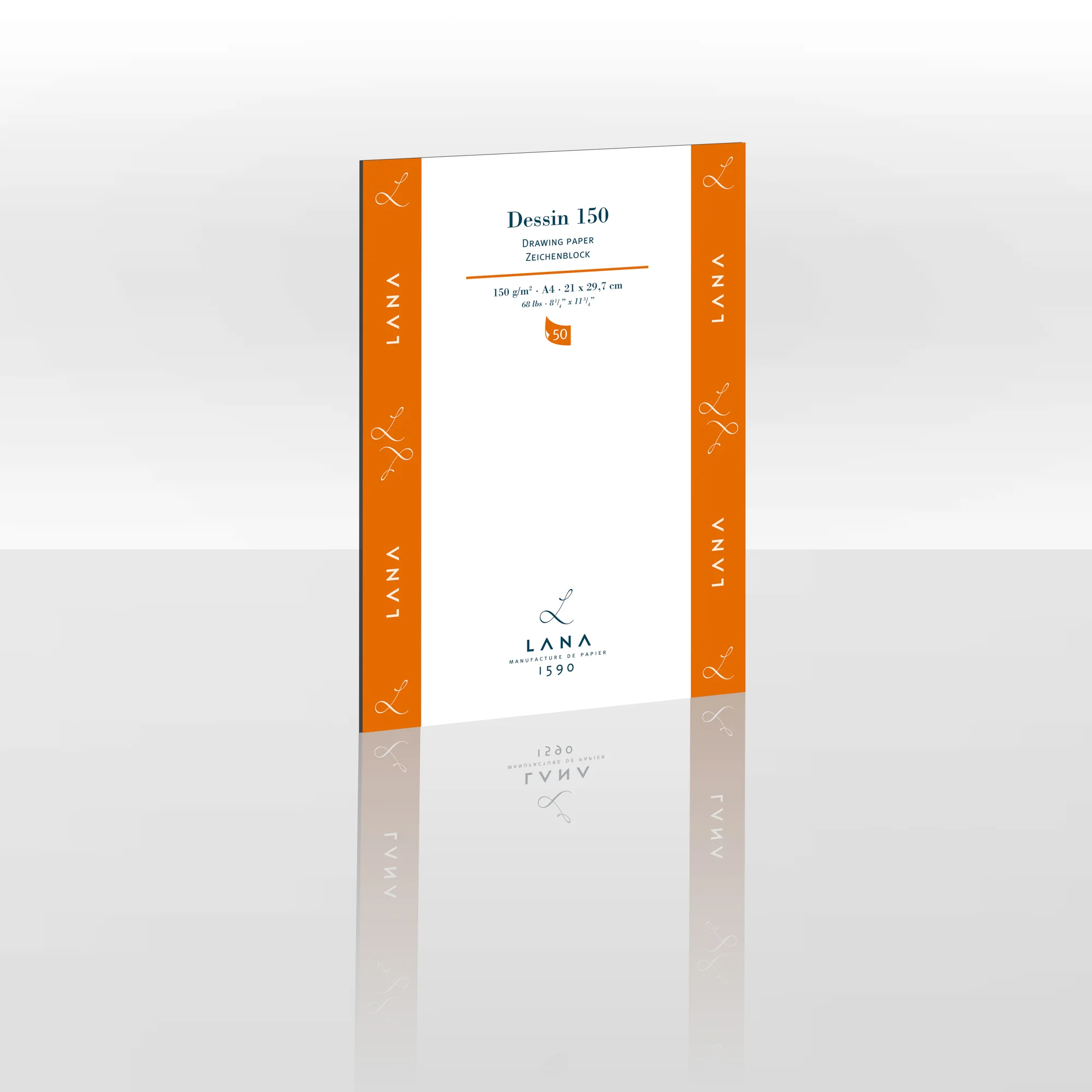 drawing paper, A4 size, orange accents, box packaging, LANA brand placeholder