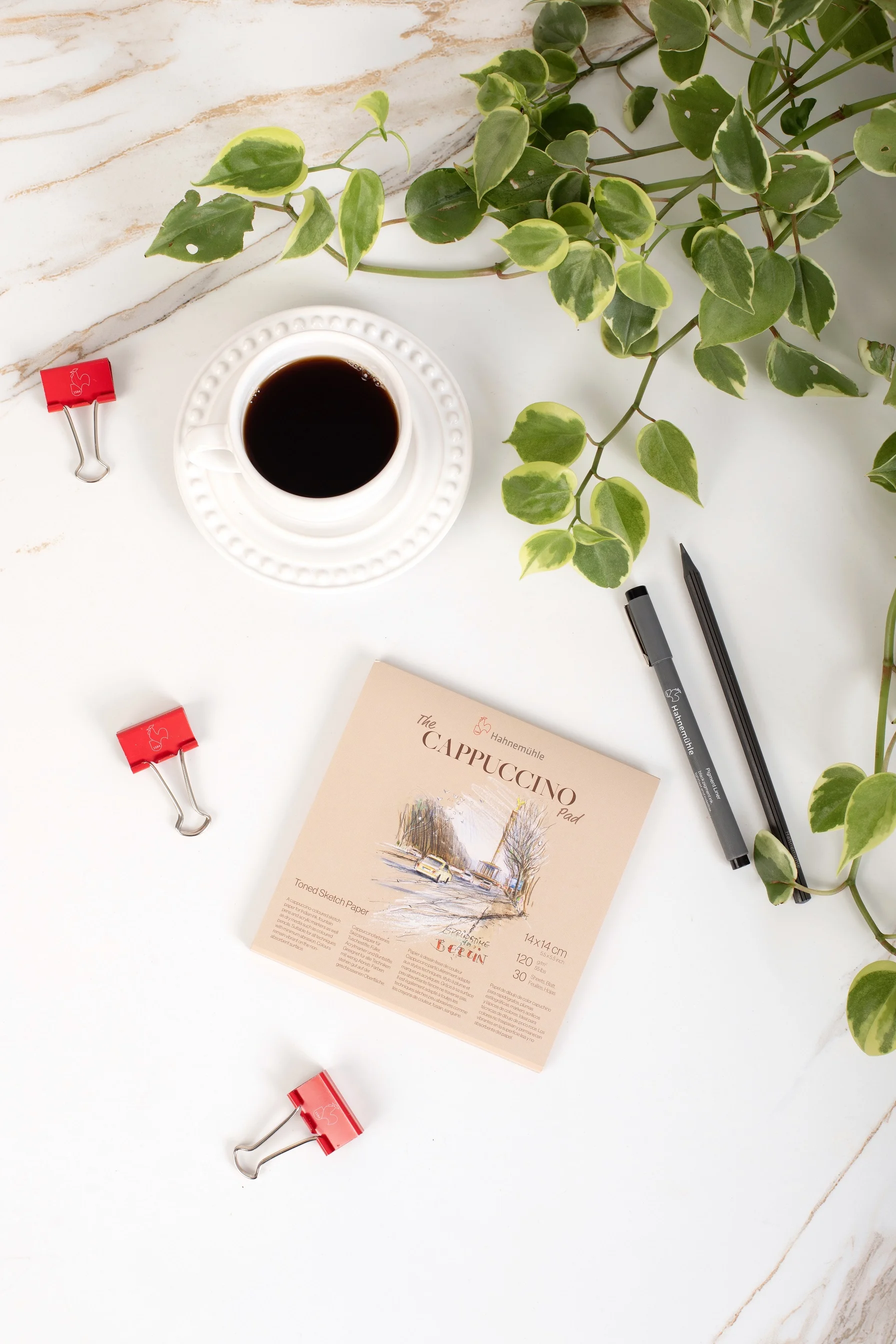 coffee, cup, cappuccino, paper, plant