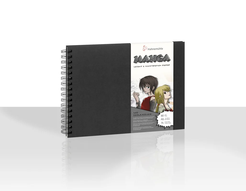 spiral-bound notebook, art paper, manga sketchbook, black cover, A5 size
