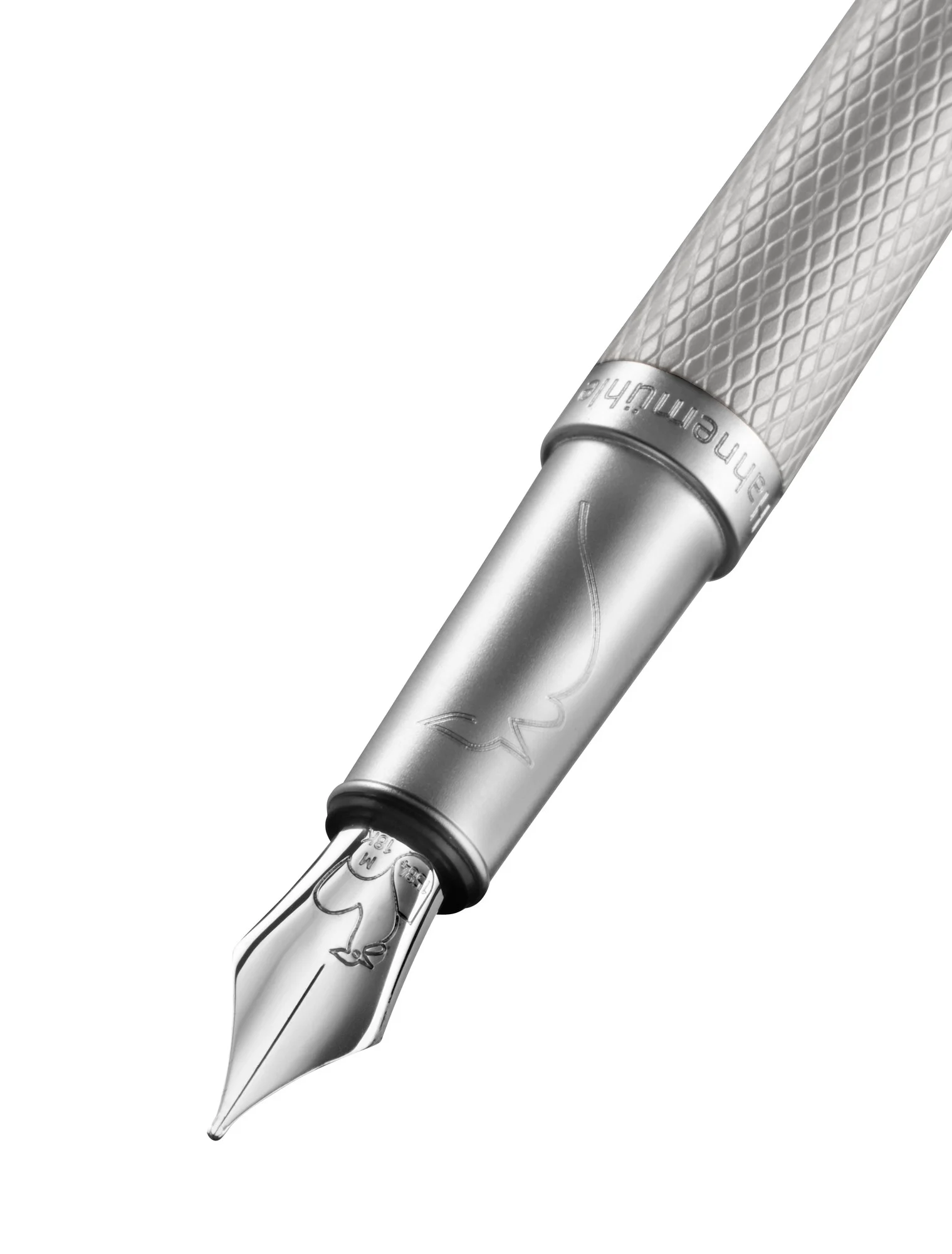 fountain pen, nib, metal, knurled grip, silver