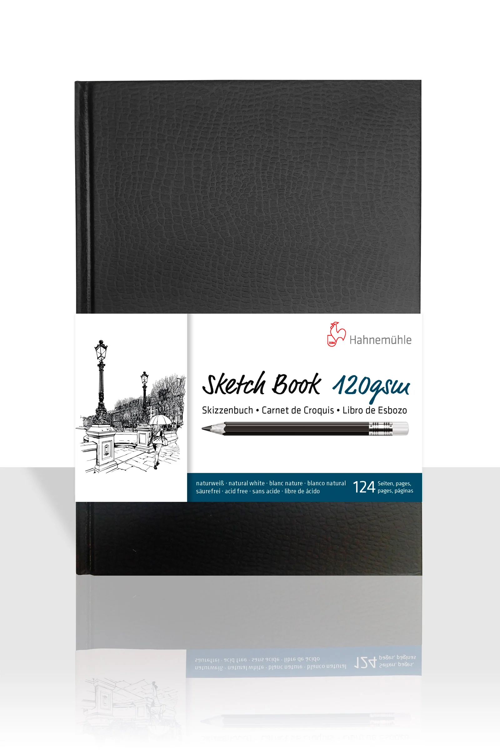 notebook, sketchbook, black cover, leatherette, grid pattern