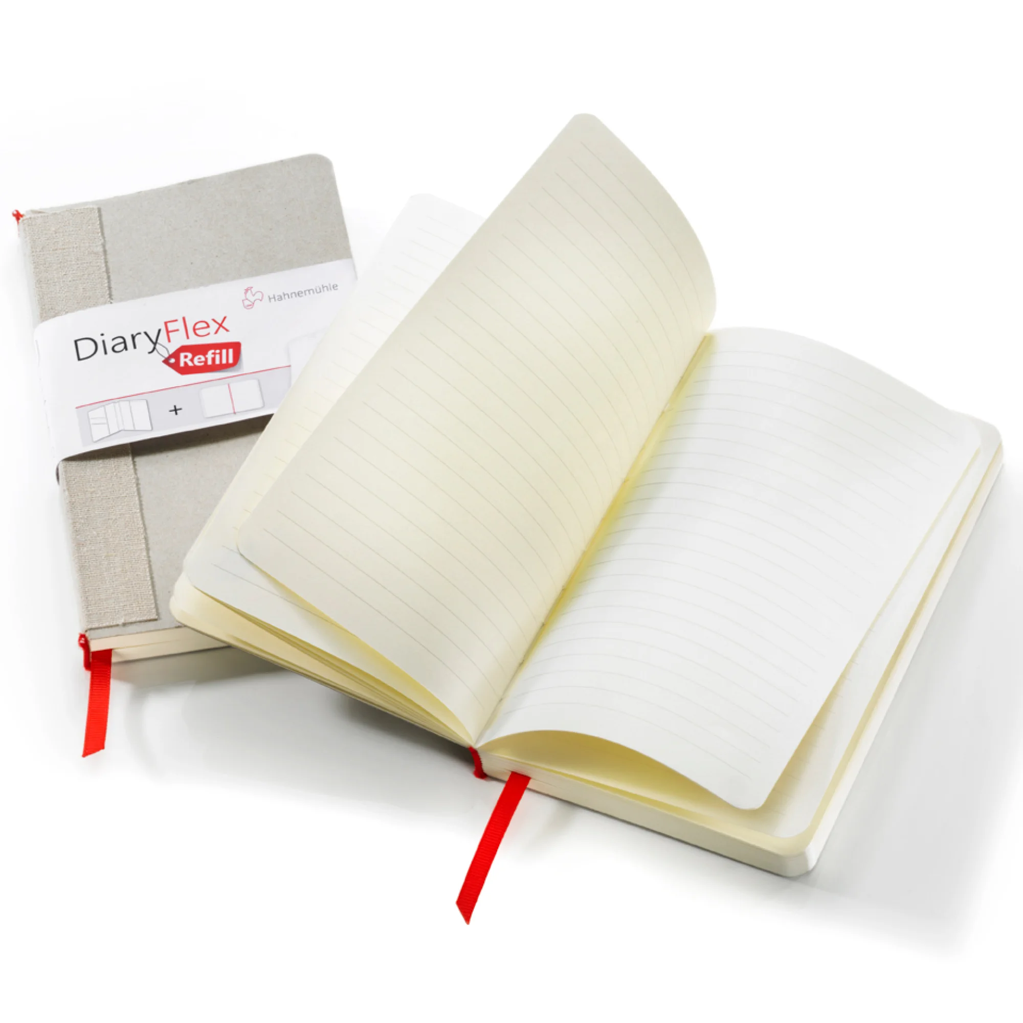 notebook, journal, lined pages, opened notebook, red ribbon bookmark