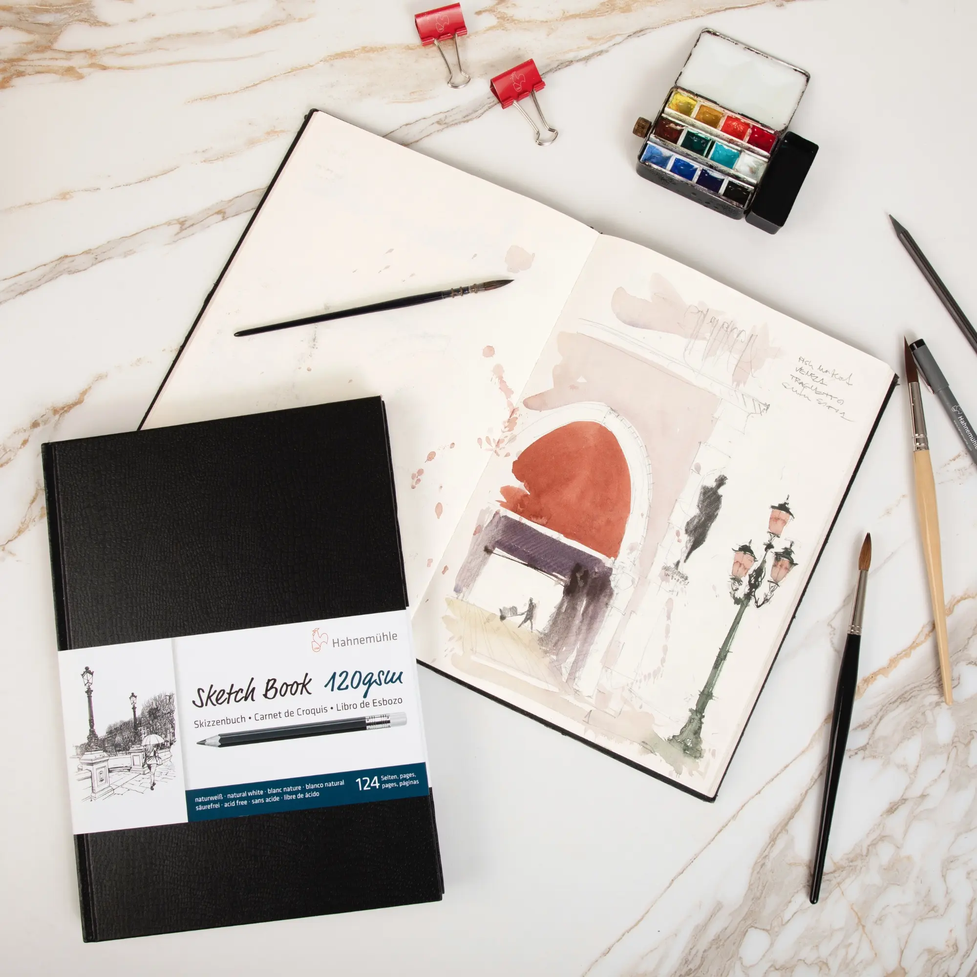 sketchbook, art journal, watercolor, pocket size, brushes set
