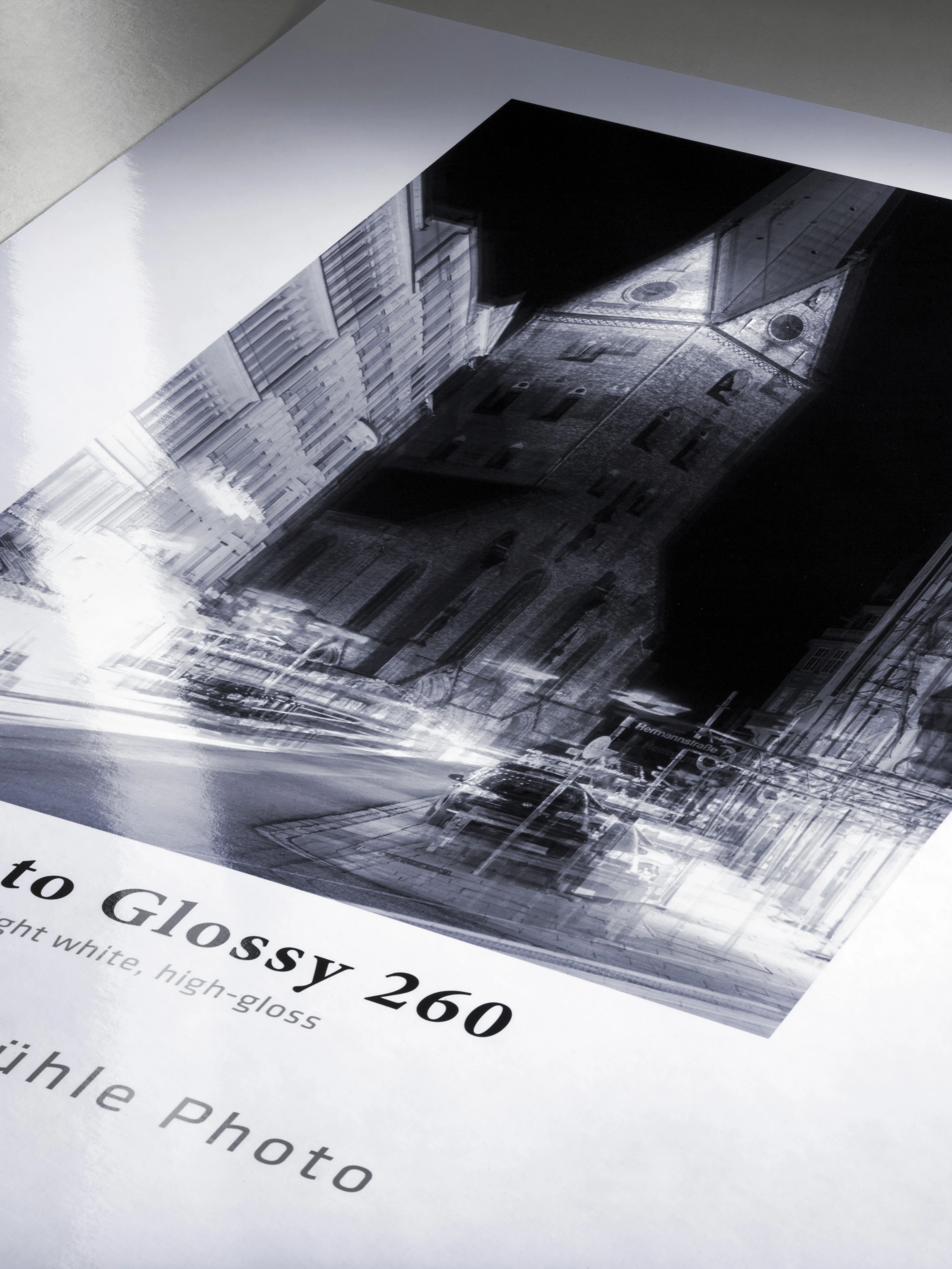 photography, gobo cityscape, night scene, print material, glossy photo